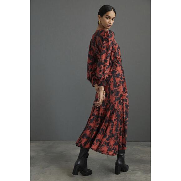 Anthropologie x Caballero Silky Abstract Wrap Midi Dress Red & Black Anthro XS - Picture 11 of 16